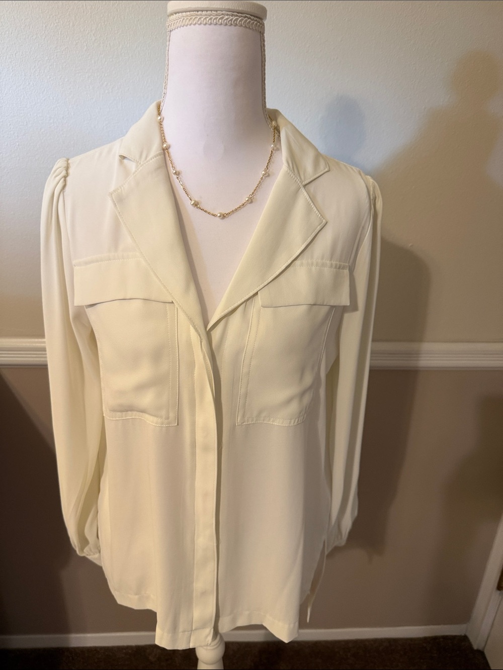 White House Black Market Cream Button-Front Blouse